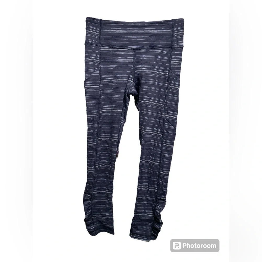 Lululemon Speed Crop Cyber Stripe Naval Blue Black Leggings